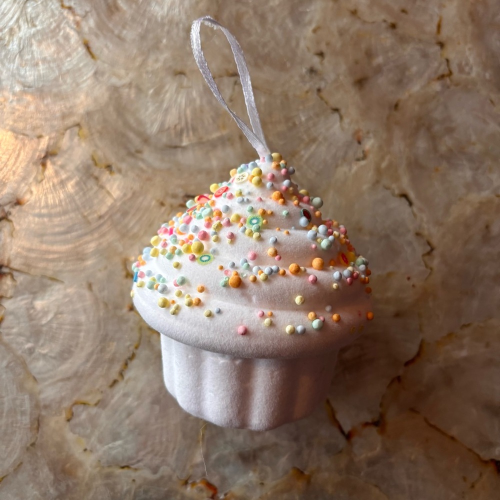 White Styrofoam Cupcake Ornament with Sprinkles